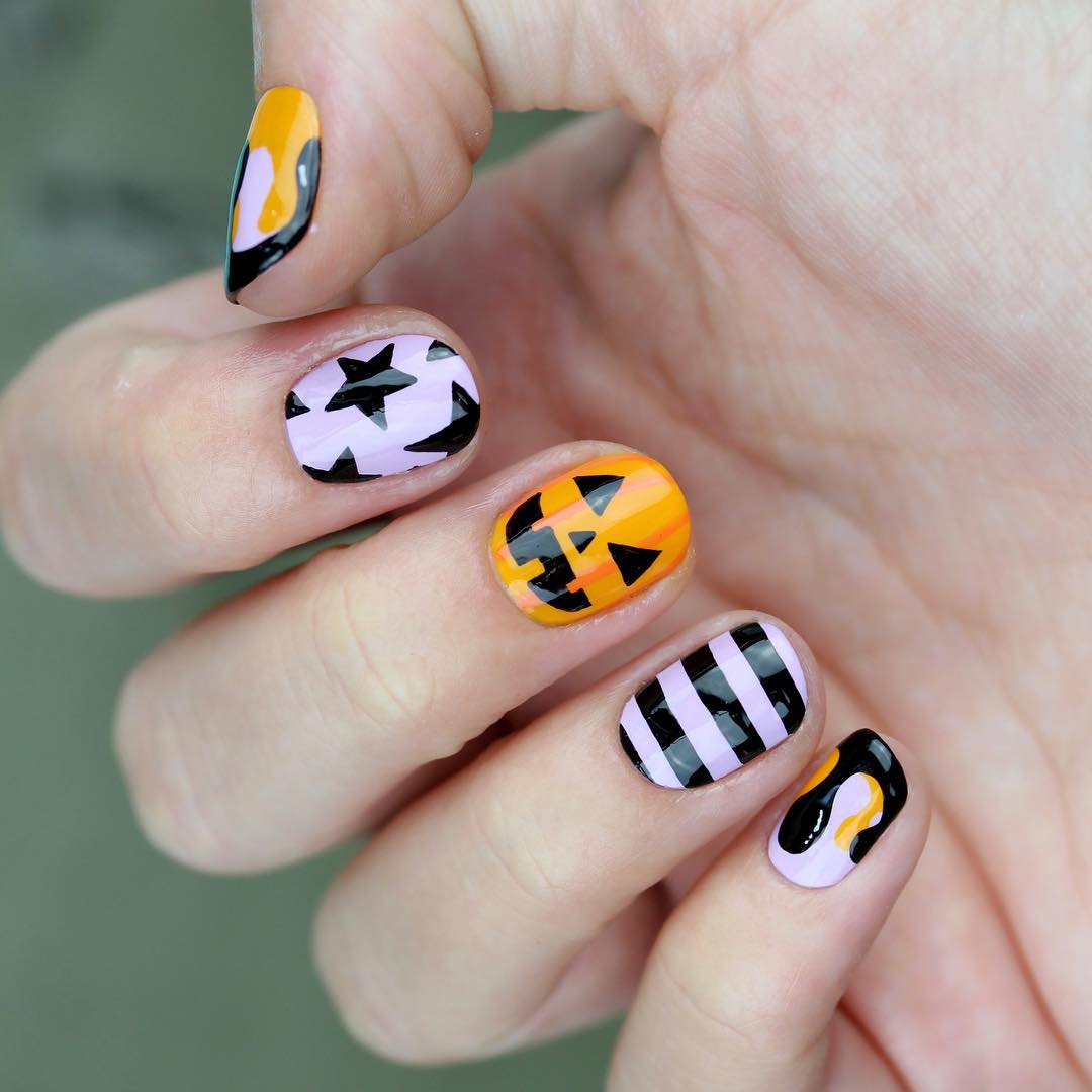 Halloween Pumpkin Press On Nails Muticolor Short Squoval