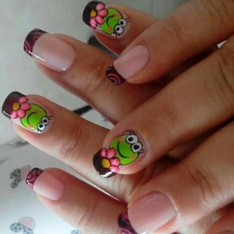 Frog Flower French Tips Nails