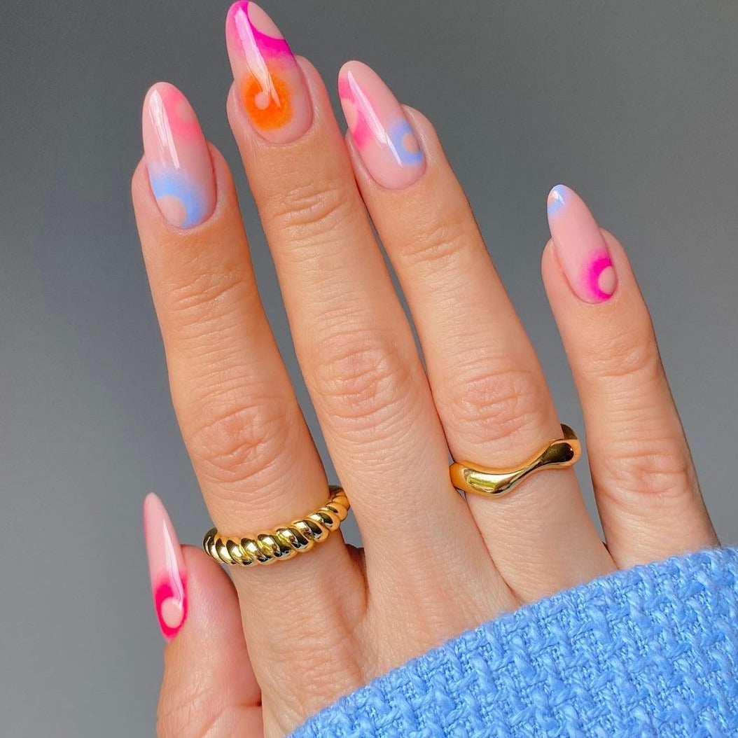 Cute Circle Pink Medium Oval Press On Nails