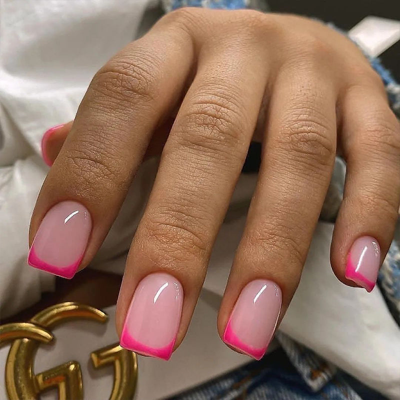 Pink French Tips Nails Medium