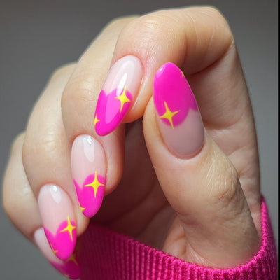 Star French Tips Nails Pink Medium Almond
