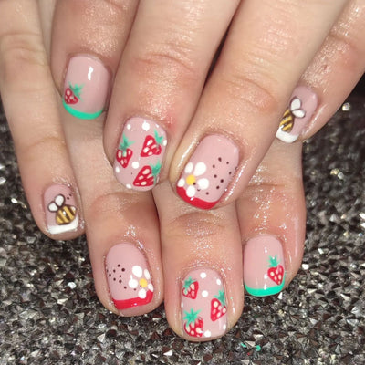 Flower Bees French Tips Nails