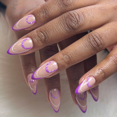 Glamorous French Tips Nails Purple Medium Almond