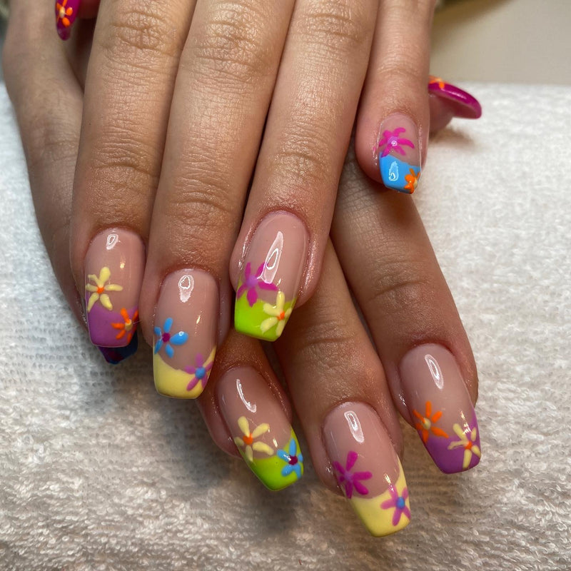 Floral Summer French Tips Nails 