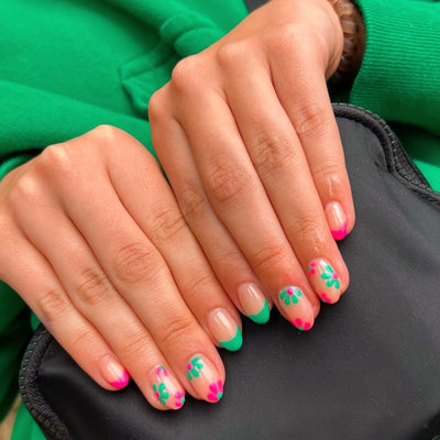 Multicolor Blooming Flowers French Tips Nails