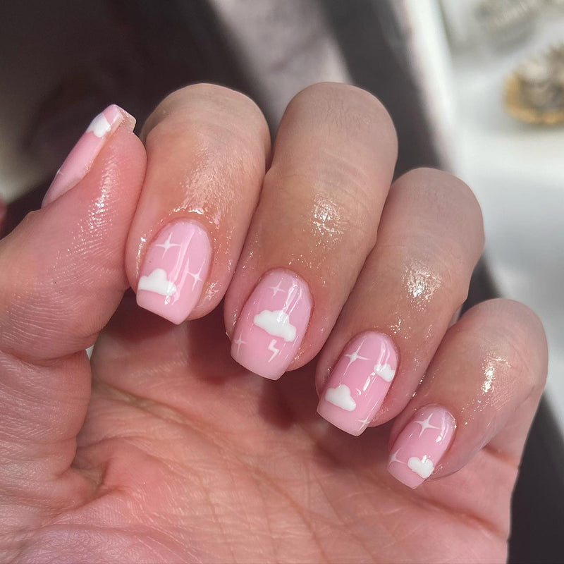 Cute Pink Cloud Press On Fake Nails Medium Square