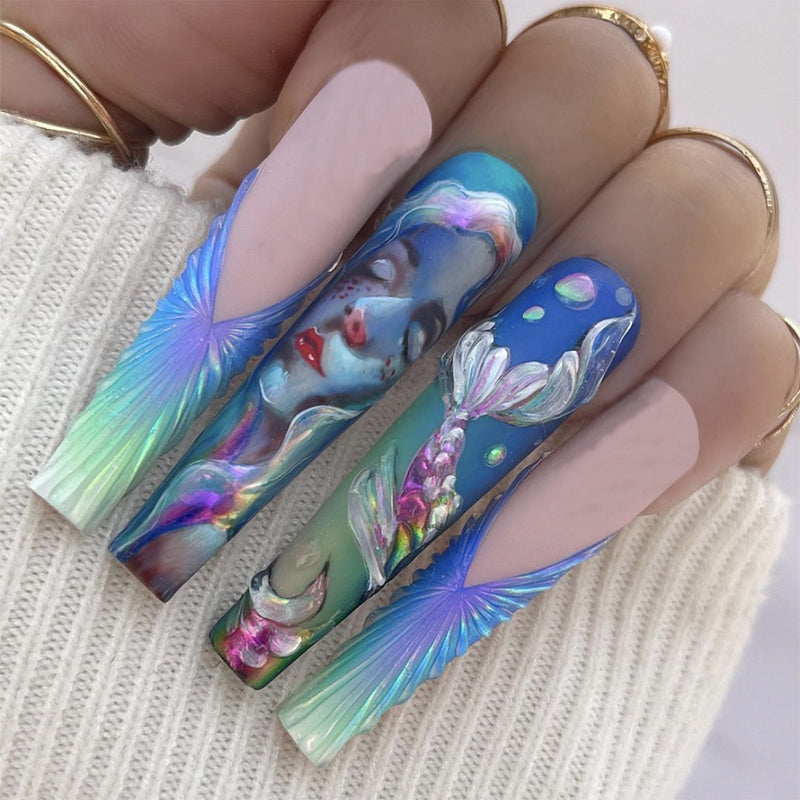 Cute Cartoon Mermaid Nails