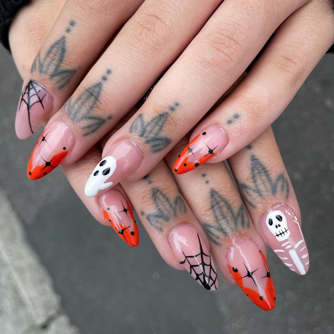 Ghoulish Glamour Glue On Nails Halloween Red Medium Almond
