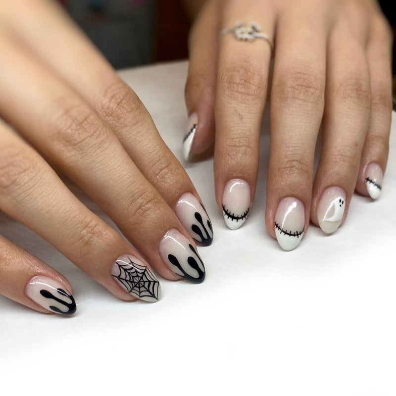Spider Web Ghosts French Tips Nails 