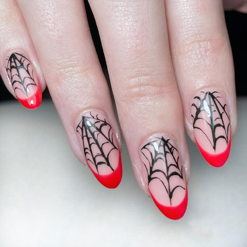 Spider Web Artificial Fingernails Red Medium Almond 