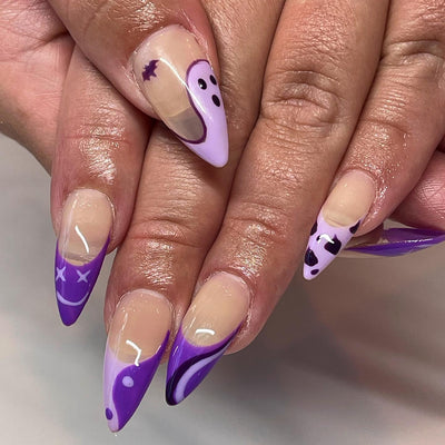 Cute Ghosts French Tips Nails Purple Medium Almond