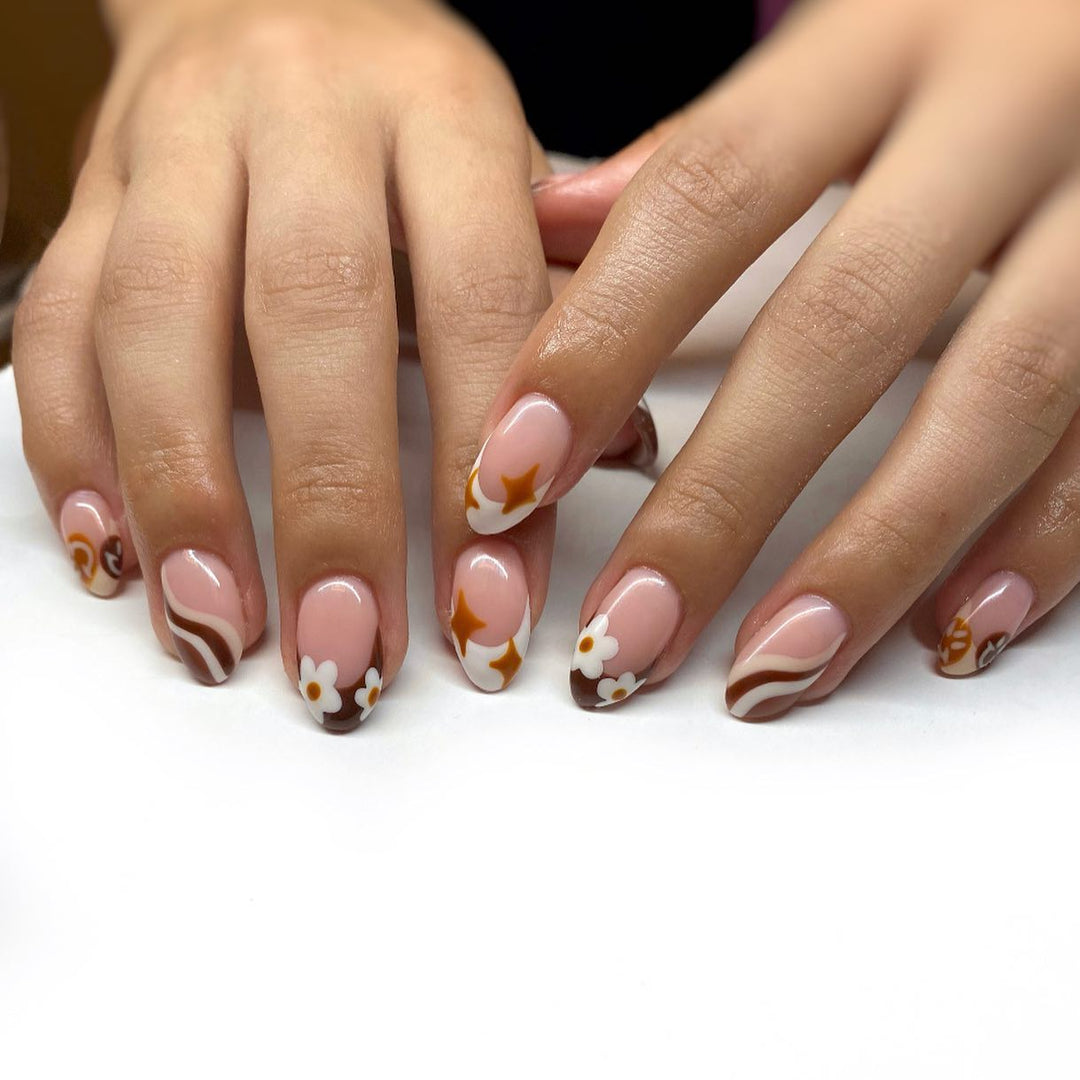 Line Flower French Tips Nails 