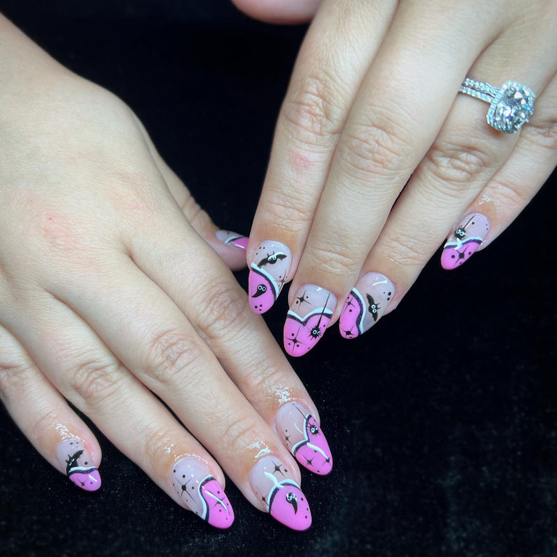 Pink Halloween French Tips Nails Medium Almond