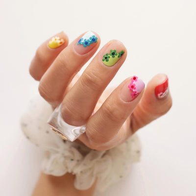Cute Flower French Tips Nails Multicolor Short Square