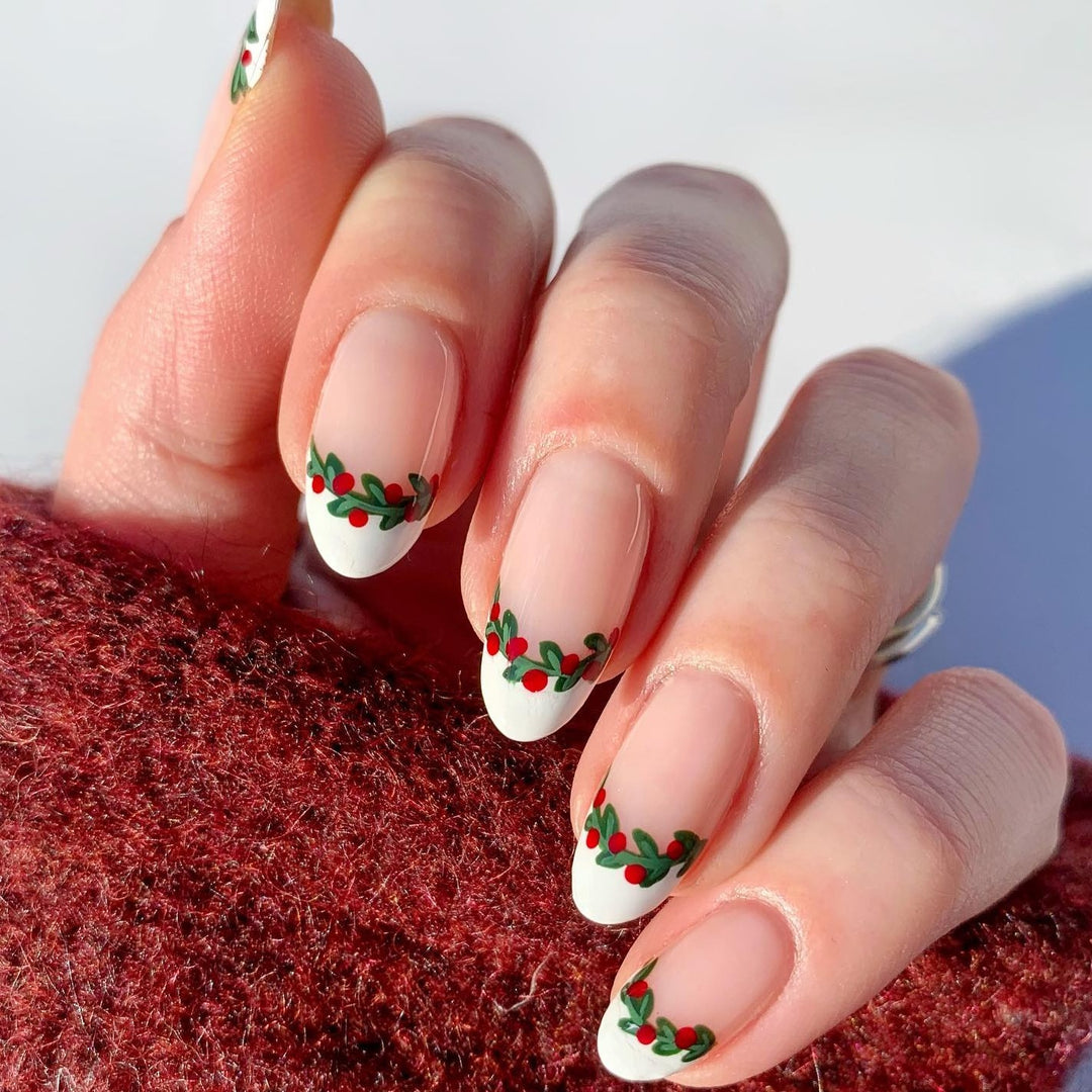 Green Leaves French Tips Nails 