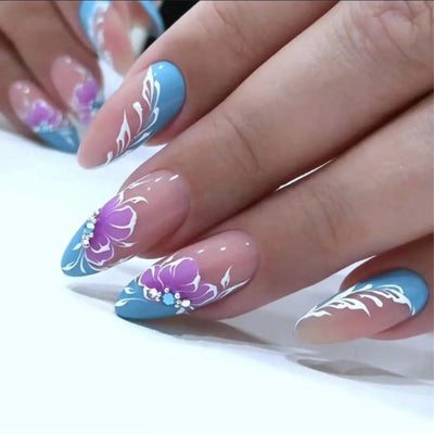 Rhinestones Waves Flower Fake Nails