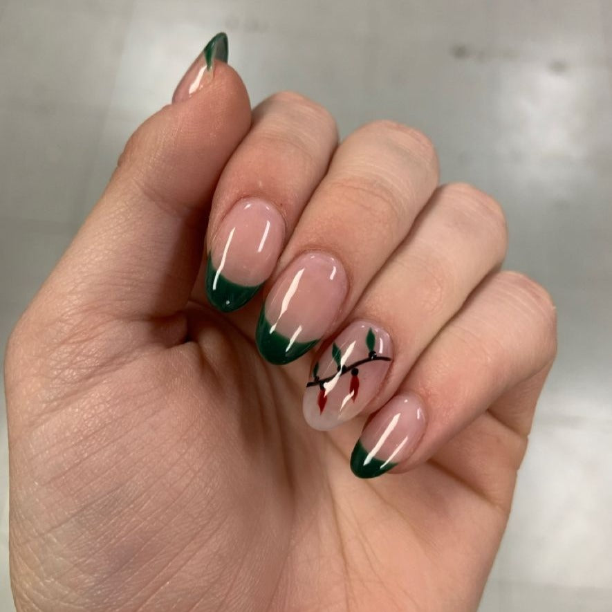 Green Tree French Tips Nails 