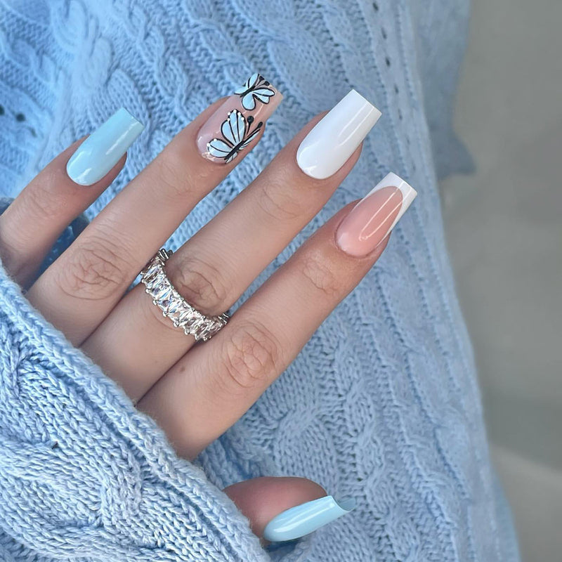 Cute Butterfly French Tips Nails 