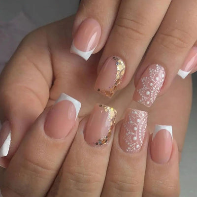 Sequins French Tips Nails 