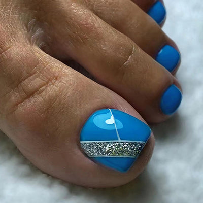 Simple Fresh Glitter Toe Nails Blue 