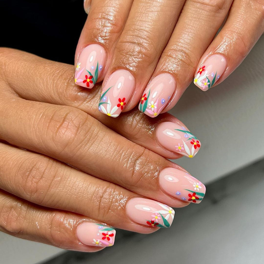 Flower Grass French Tips Nails 