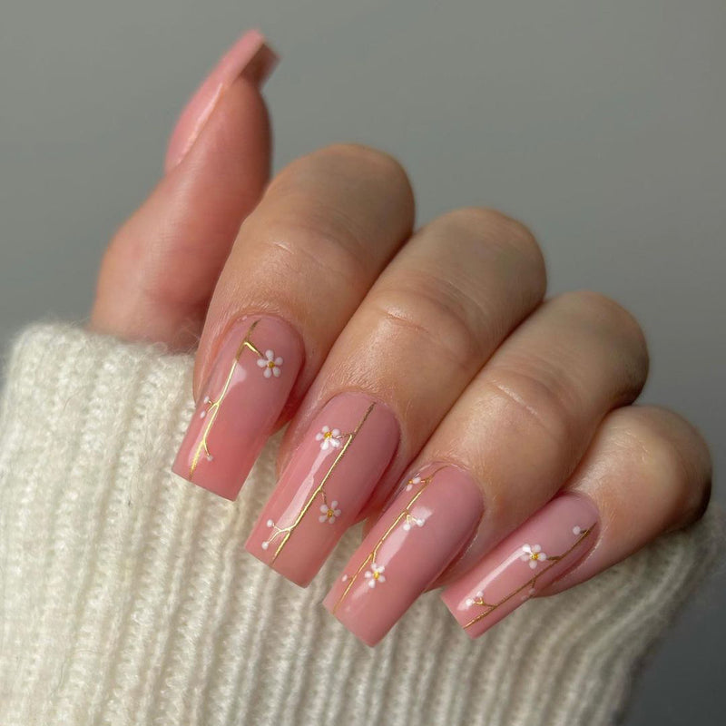 Flower Fake Nails Pink 