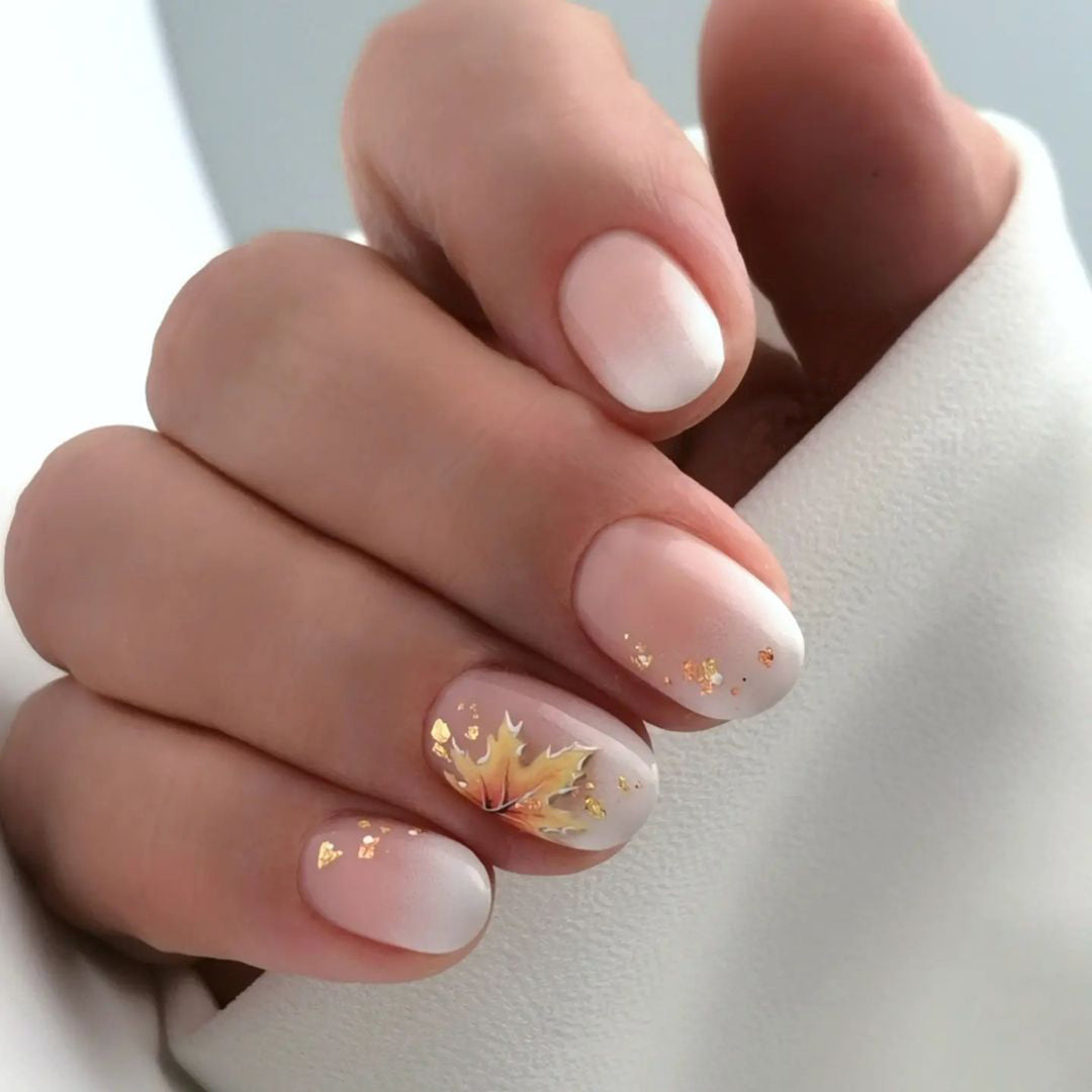 Leaves Ombre Nails Pink Short 