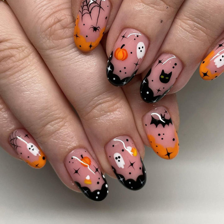Pumpkin Ghost French Tips Nails 