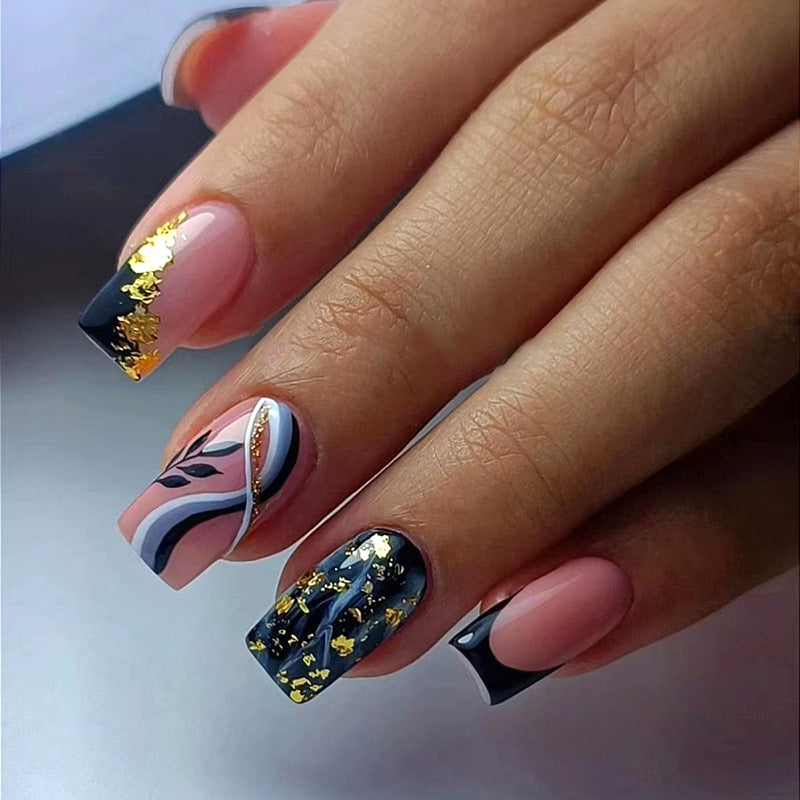 Line Leaves French Tips Nails