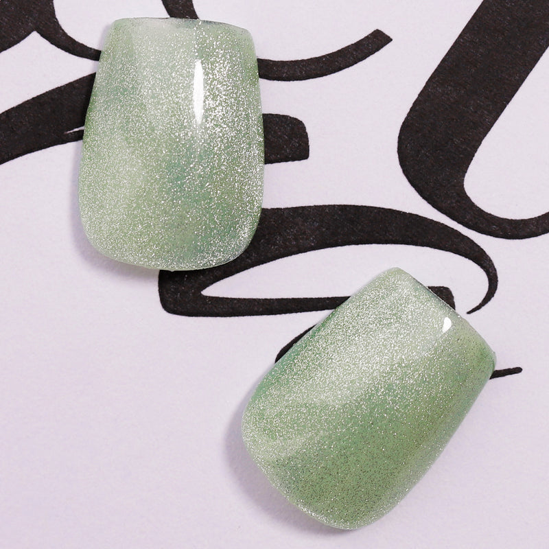 Cool Glitter Press On Handmade Nails Green Square