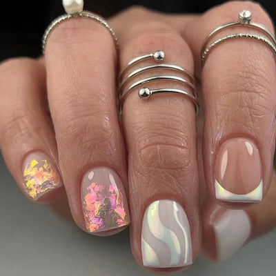 Metallic Line French Tips Nails