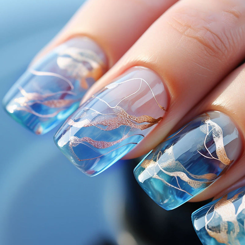 Refreshingly Cool Ombre False Nails 