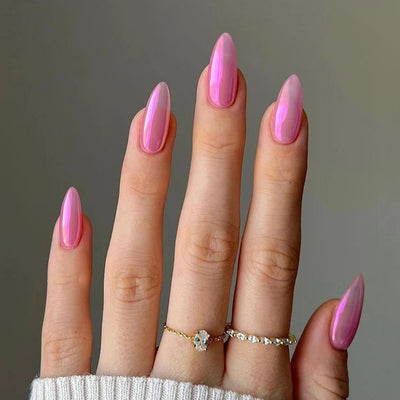 Cute Pink Metallic Press On Nails 