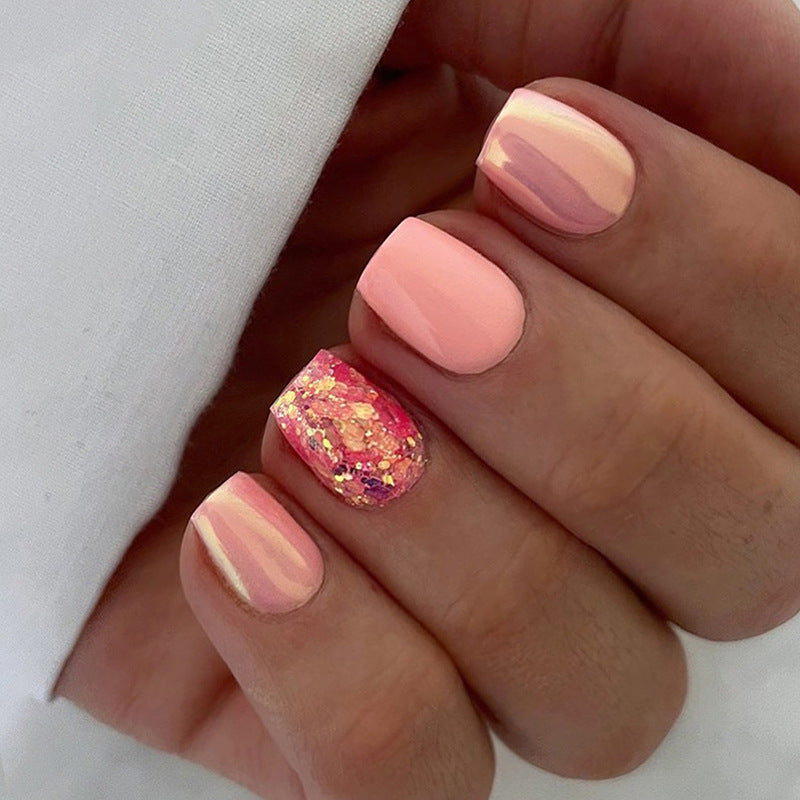 Cute Pink Glitter Nails 