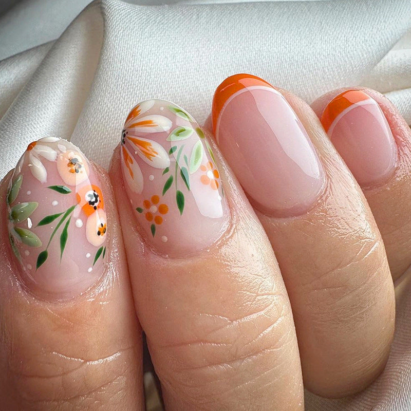 Elegant Fresh Flower French Tips Nails