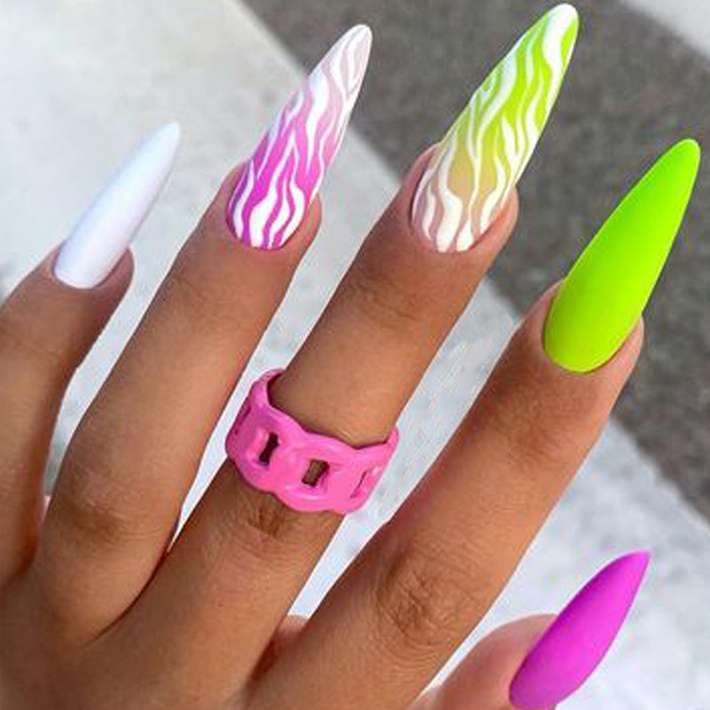 Flame Fluorescent Glue On Nails