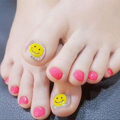 Lovely Pink Toenails Smile Glitter 