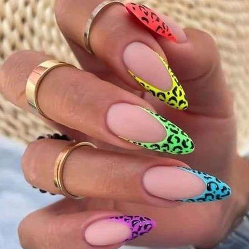 Leopard Matte French Tips Nails 