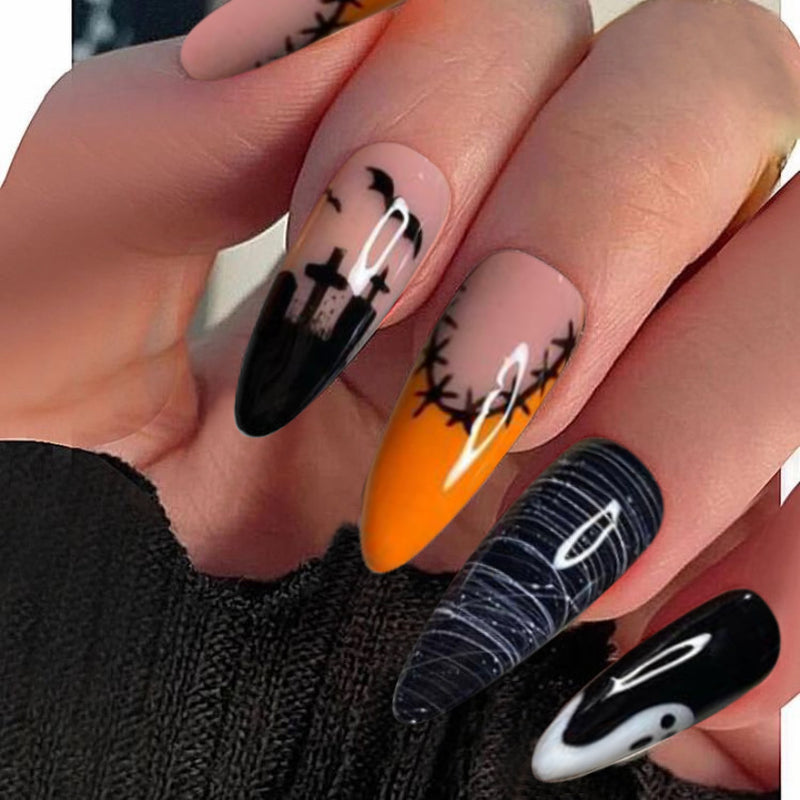 Darkness Halloween French Tips Nails 