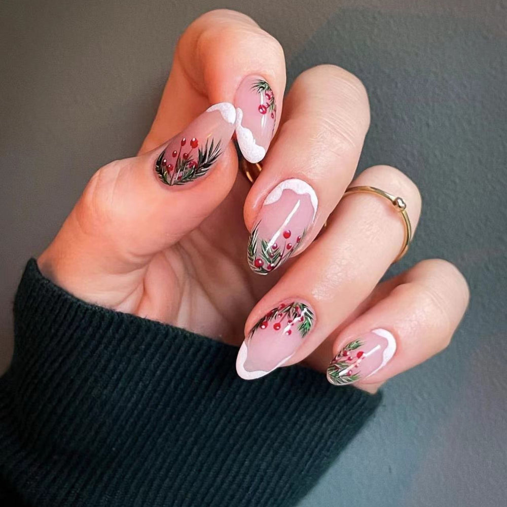 Christmas Cherry French Tips Nails