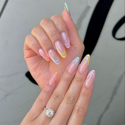 Line Fake French Tips nails Multicolor