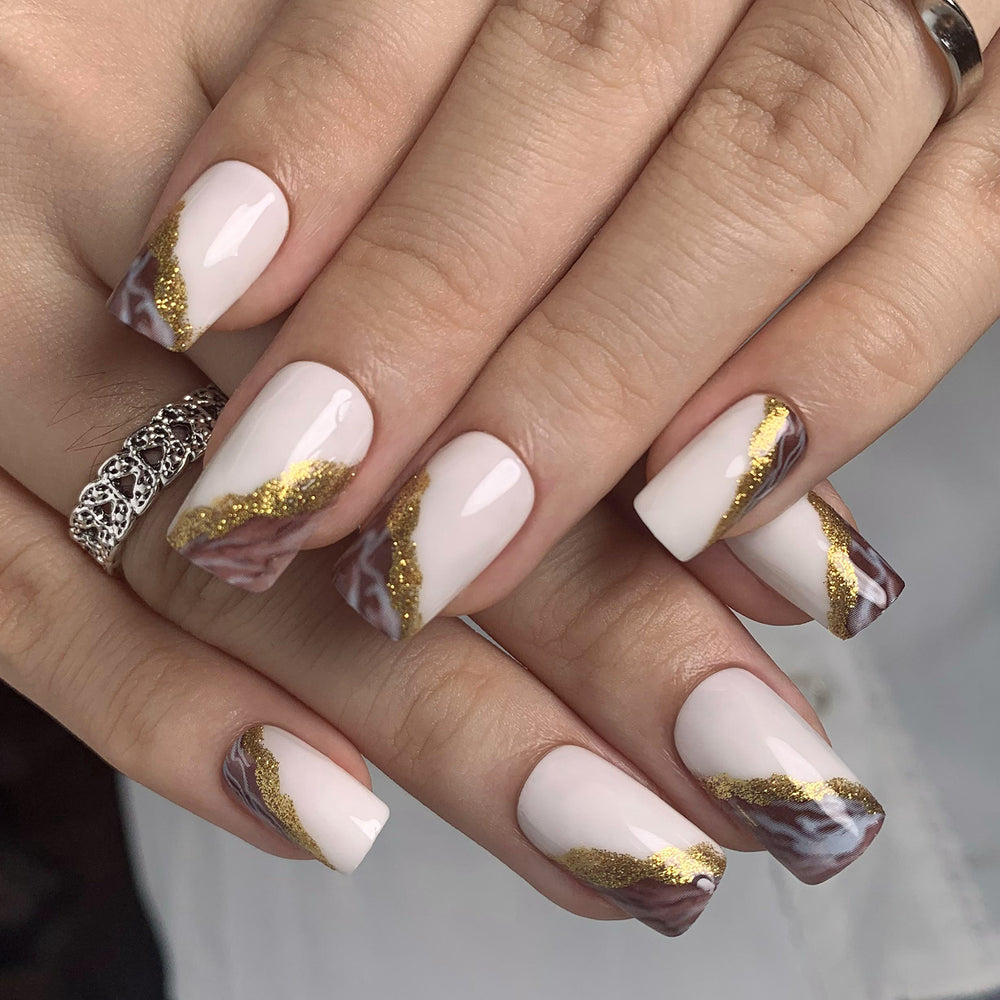 Golden Ombre Glue On Nails