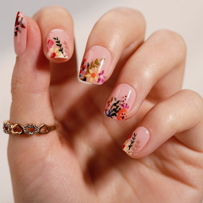 Flowers Stick On Nails Leaves Short Squoval