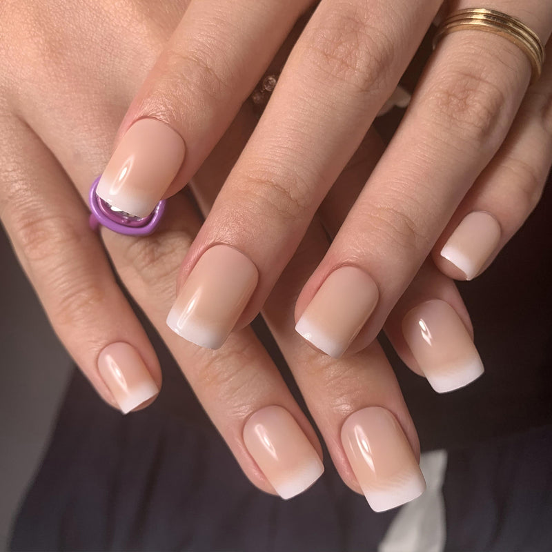 French Ombre Simple Short Nails White Square