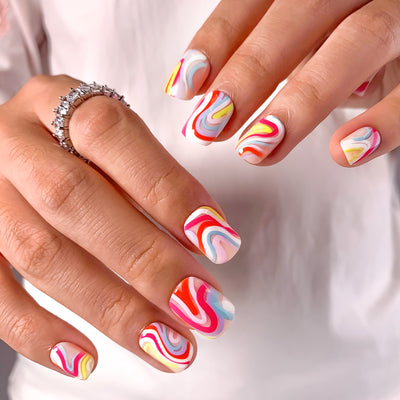 Multicolor Waves Press-Ons Short Squoval Nails