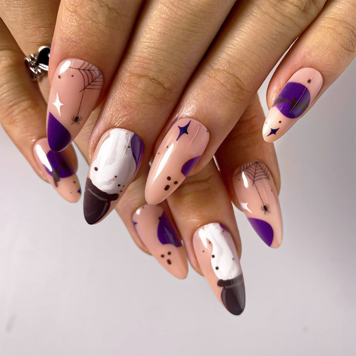 Halloween Ghosts Witch Spooky Night Almond Medium Press On Nails