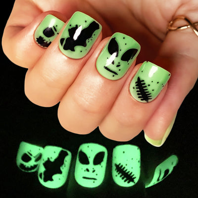 Fluorescent Halloween Nails Green Short Squoval Press-Ons