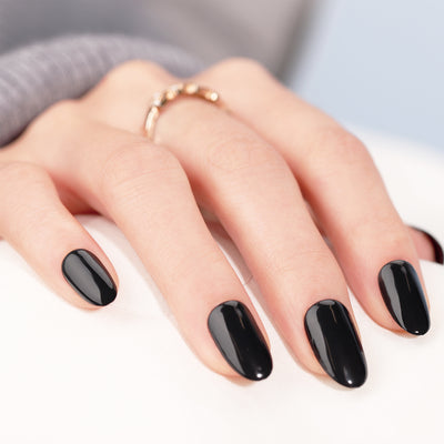 Black Solid Soft Gel Press On Nails Medium Oval