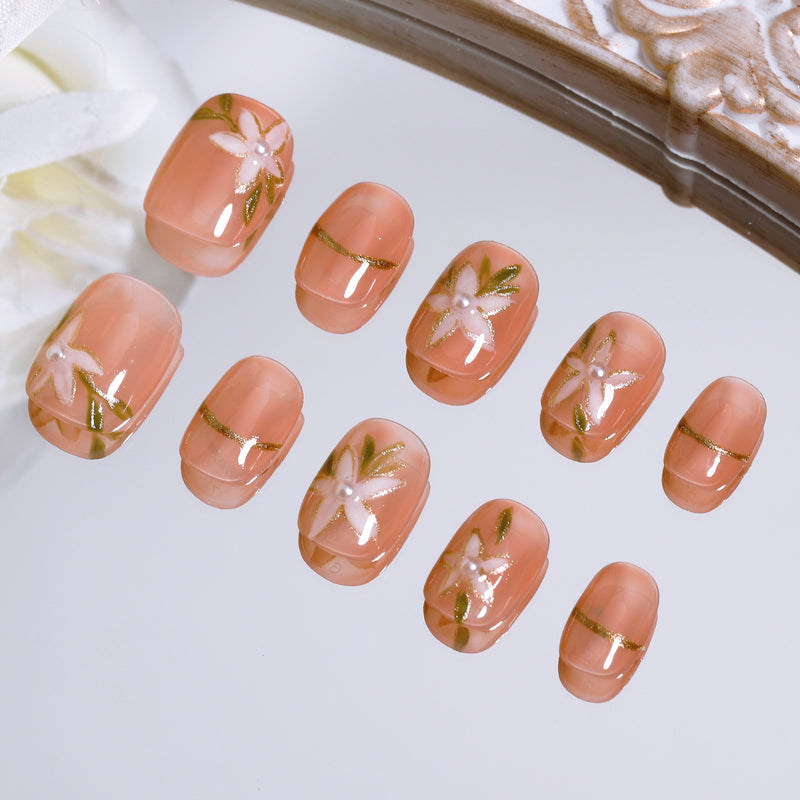 Pearl Flower False Handmade Nails