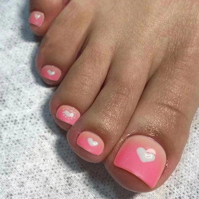  Romantic Heart Pedicure Press On Nails
